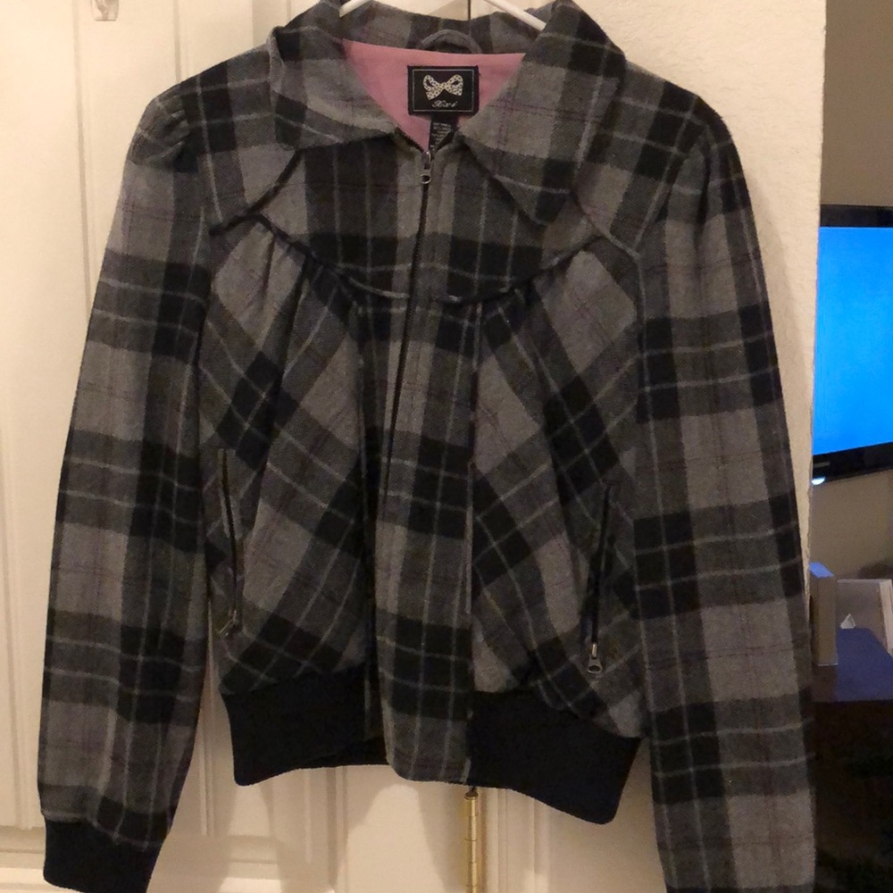 Black Plaid Bomber Jacket